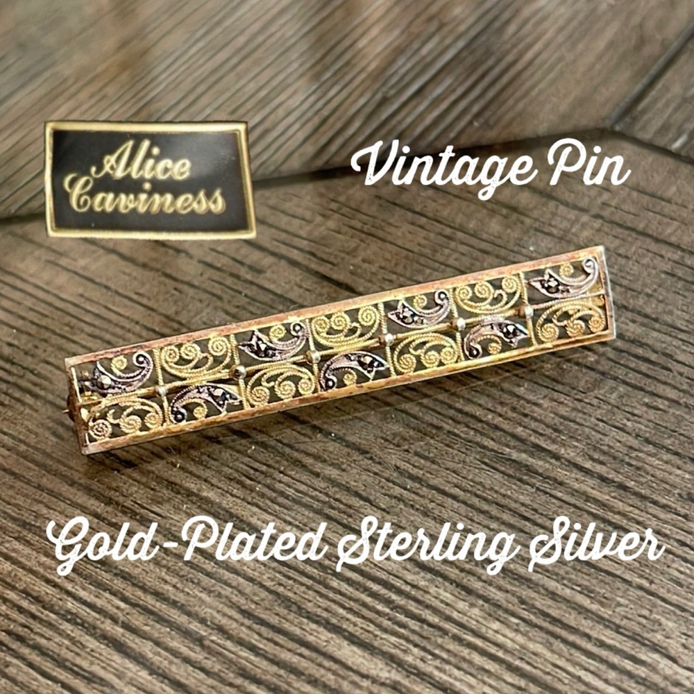 Vintage Alice Caviness Sterling and Marcasite Filigree Bar Pin